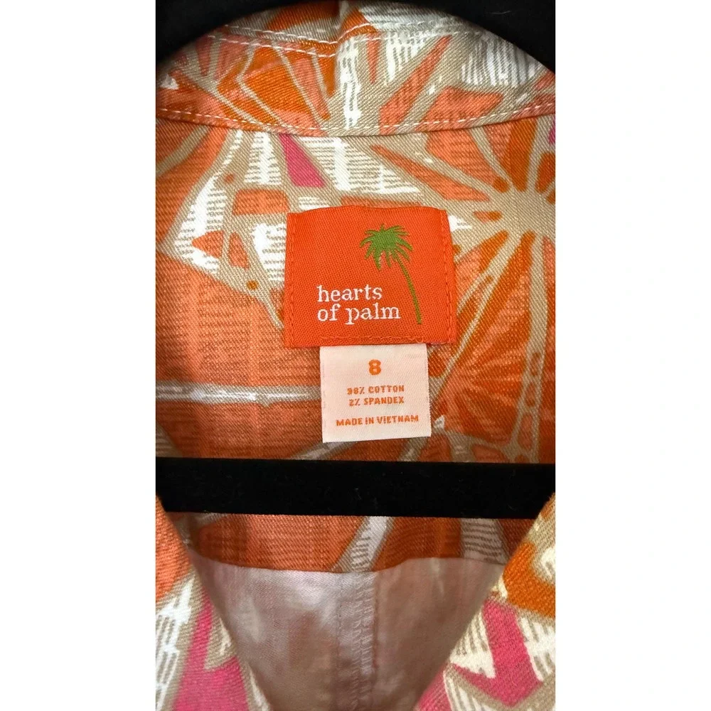 Hearts of Palm Womens Orange Pink‎ Geometric Sunburst Button Up Jacket Size 8